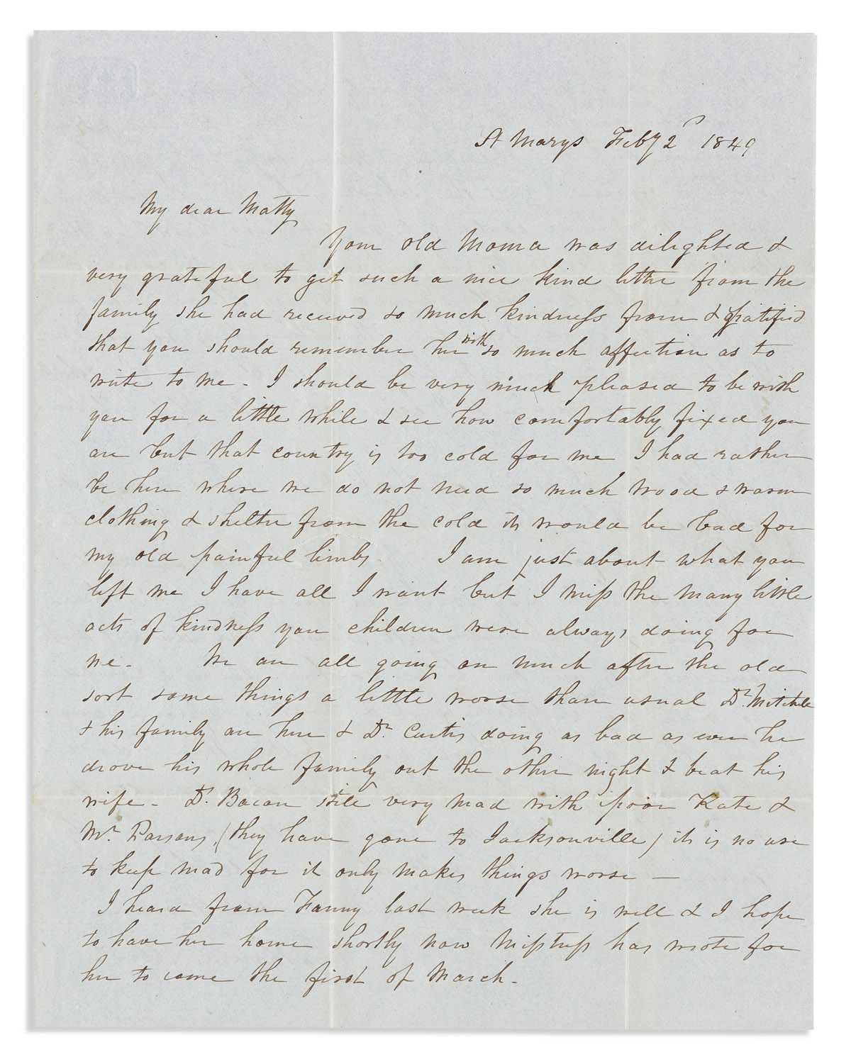 (SLAVERY & ABOLITION.) Catharine Elbert. Letter from an enslaved woman to the girl she had helped raise.